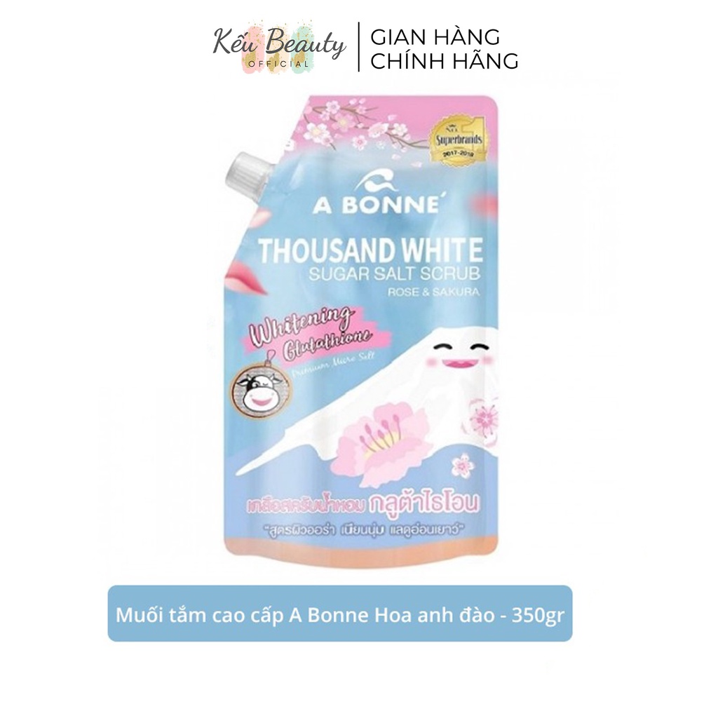 Muối tắm tẩy da chết trắng da A Bonne Thousand White Sugar Salt Scrub hoa hồng và anh đào 350g