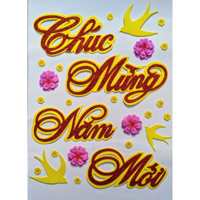 Mừng năm mới hoa đào hoa mai giấy, xốp chim én tết