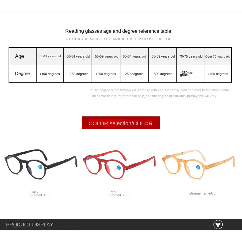 [+100°~+400°Kính Đọc Sách Chống Mỏi Mắt Thiết Kế Thoải Mái Gấp Gọn Tiện Dụng Cho Nam Và Nữ