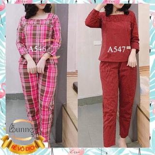 Đồ bộ mặc nhà, mặc sau sinh, quần áo thu đông nữ mẫu cổ vuông