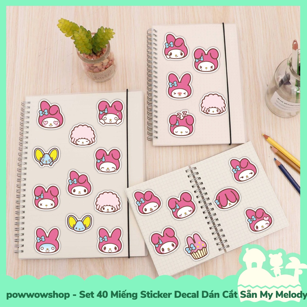 [Sẵn VN - Hỏa Tốc] Set 40 Miếng Sticker Decal Cắt Sẵn DIY Dán Trang Trí Vật Dụng Mẫu Sanrio My Melody Red Queen Emotion