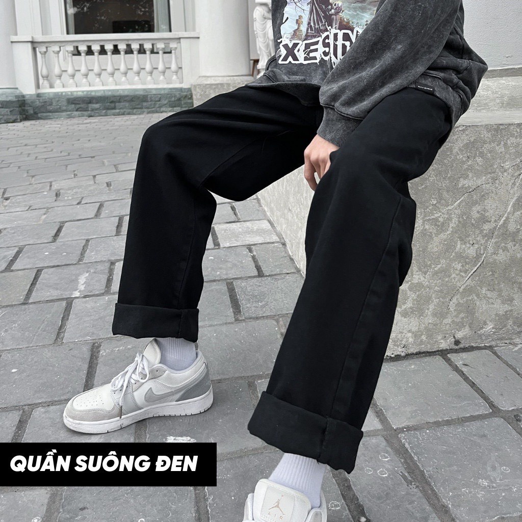 Quần baggy jean nam suông Gấu 194 vải jeans co dãn, dày dặn form slimfit - Jean Suông trơn & rách