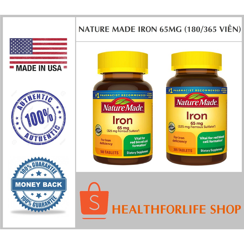 USA- Viên uống sắt Iron 65mg Nature Made 180/365 viên