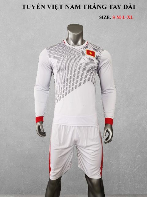 In tên số - Bộ quần áo bóng đá Việt Nam trắng tay dài - quần áo đá banh
