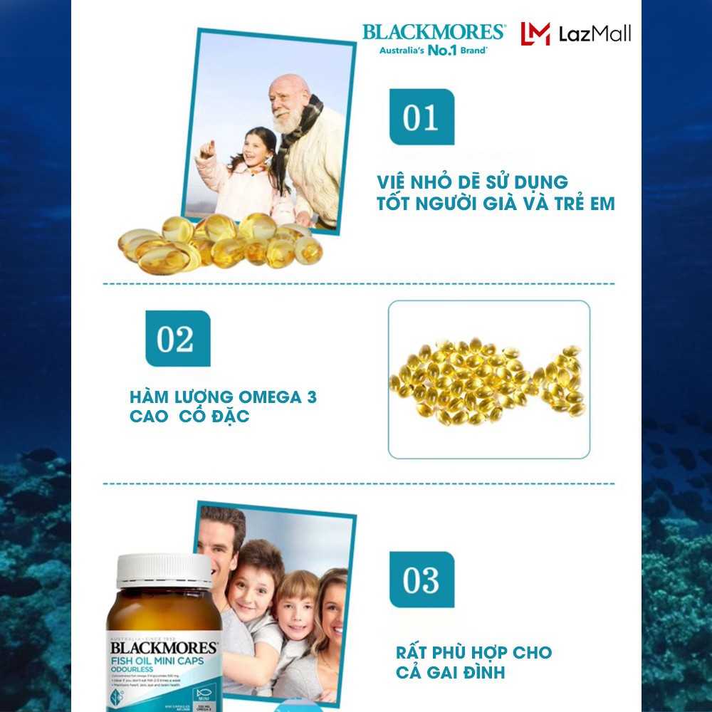Blackmores Odourless Fish Oil 1000 Mini Capsules 190v - Dầu cá KHỬ MÙI tự nhiên Blackmore Úc, bổ sung omega 3 | BigBuy360 - bigbuy360.vn