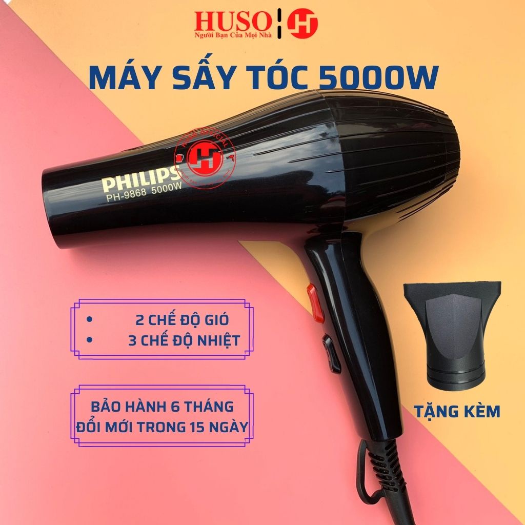 Máy sấy tóc PL PH-9868 Máy sấy công suất lớn 5000W , 2 chiều nóng lạnh, tốc độ gió mạnh lên đến 90km/h, ánh sáng xanh