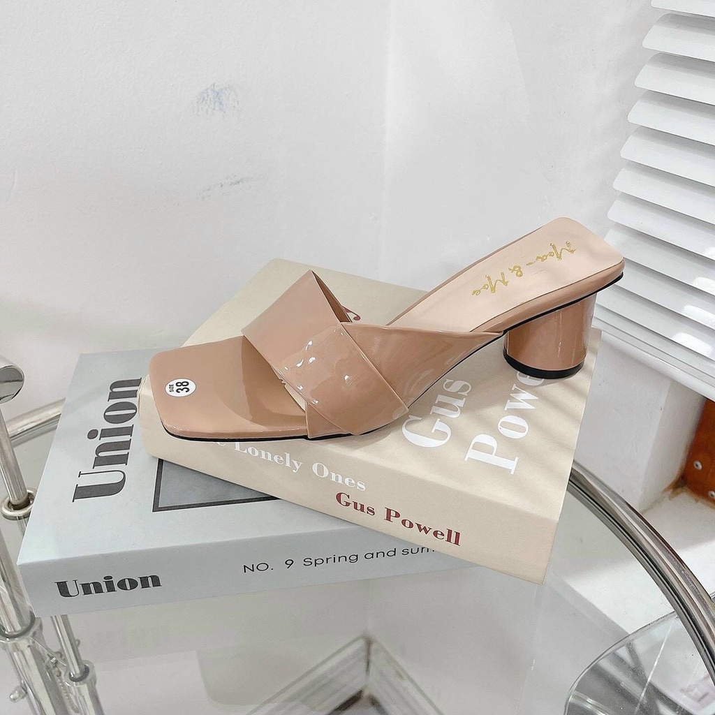 Dép cao cáo gót nữ quai da bảng ngang cực xinh