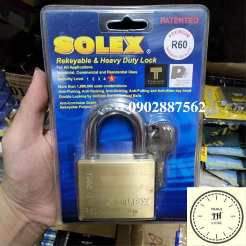 ổ khóa 60mm solex đồng thau hàng chính hãng thái lan