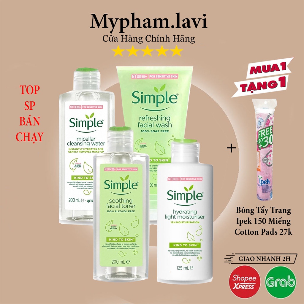 Combo Simple dưỡng da - Sữa rửa mặt Simple + Nước Tẩy Trang Simple + Nước Hoa Hồng Simple - mypham.lavi