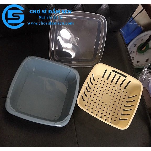 Bộ thau rổ đựng thực phẩm 2 trong 1 tiện lợi, hộp thau rổ đựng trái cây có nắp đậy G278-BoThauRo