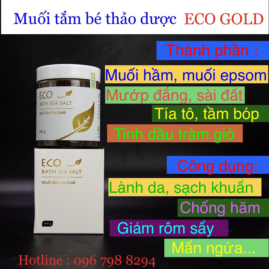 Muối Tắm Bé Thảo Dược Eco Gold - (Tặng Tinh Dầu Tràm nguyên chất 5ml) Đánh bay Rôm Sẩy, Mẩn Ngứa, Chống Hăm, Sạch khuẩn.