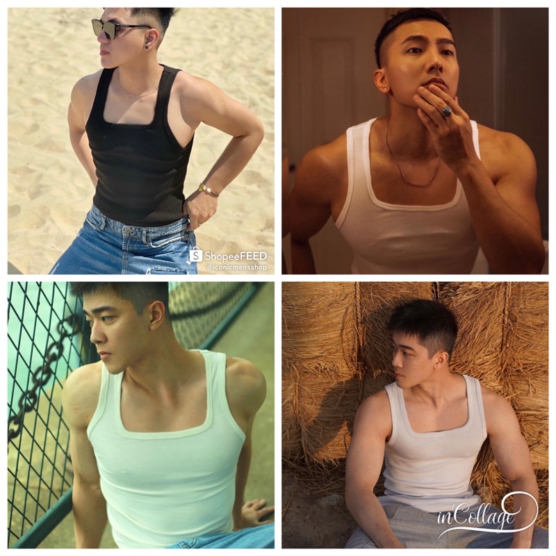 Áo ba lỗ nam cổ vuông thun gân form body