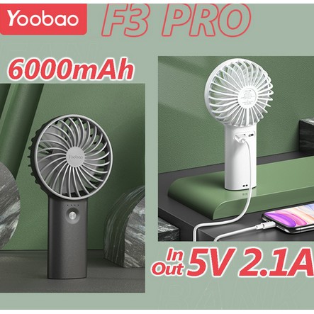 Quạt yoobao F3 pro + kiêm sạc dự phòng 6000mah Pin 32h, chính hãng có BH | BigBuy360 - bigbuy360.vn