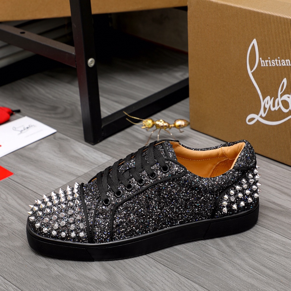 Giày thể thao nam da thật phối vải đính kim tuyến và đinh tán sành điệu, cá tính