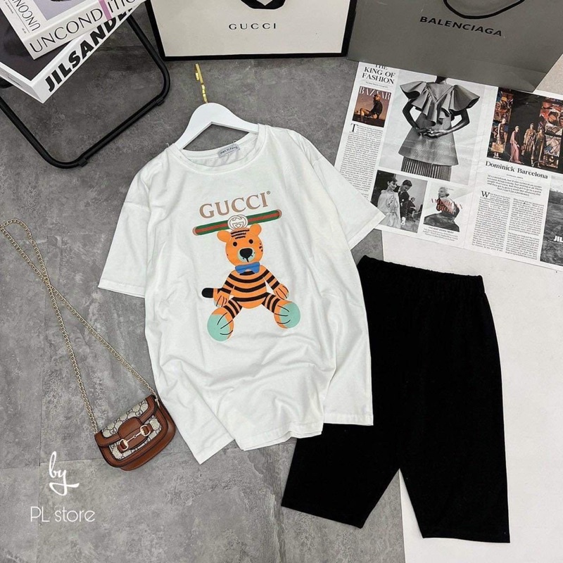 [Rẻ vô địch] Set bộ áo thun mix quần legging lửng freesize 38-65kg - Hổ G