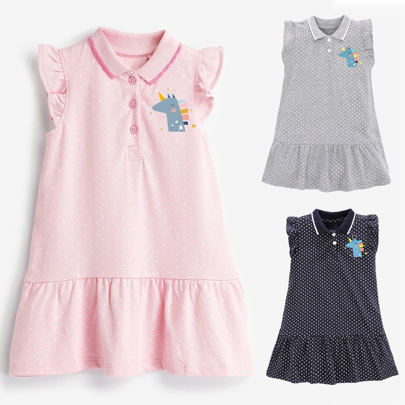Đầm LUCKYCANDY cotton họa tiết chấm bi thời trang dành cho bé gái với 3 màu tuỳ chọn