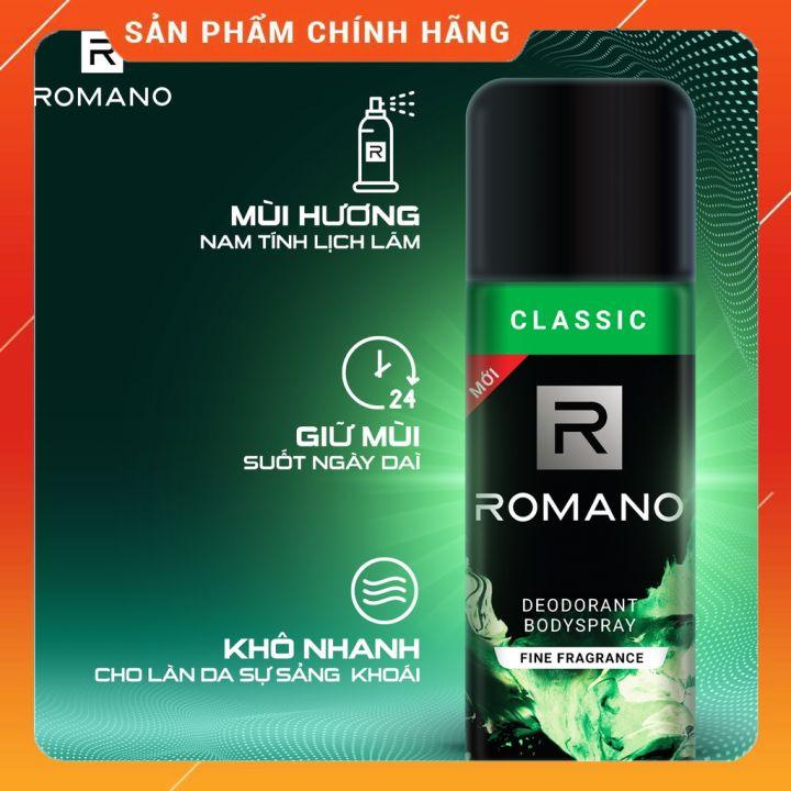 Xịt khử mùi ROMANO 150ml 48h dành cho nam  Khử mùi hiệu quả, Giảm tiết mồ hôi Mùi hương đầy nam tính thu hút