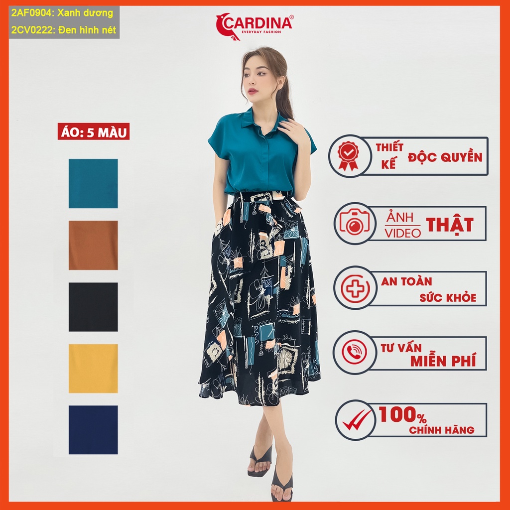 Áo sơ mi nữ CARDINA chất lụa Satin nhật cao cấp vai chờm cổ đức form suông che khuyết điểm 2AF09 (không kèm chân váy)