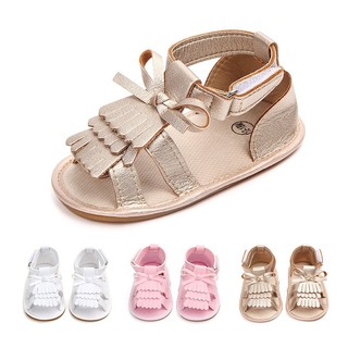 Giày sandal phối tua rua màu trơn có nơ thời trang cho bé gái