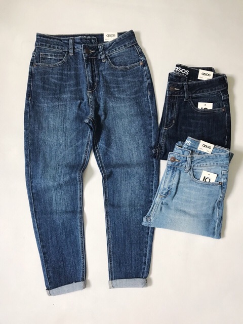 jeans boyfriend đáy cao nút lệch
