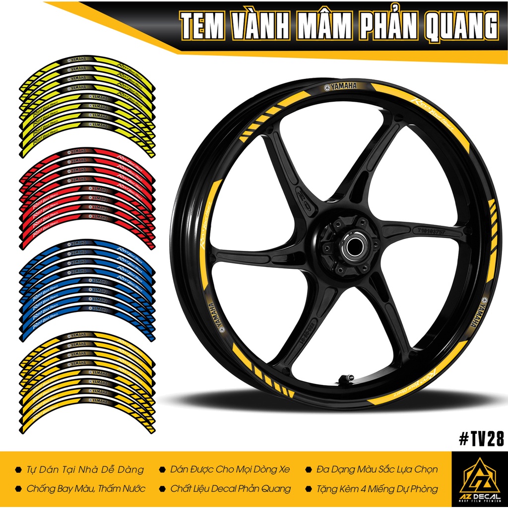 Tem Dán Vành Yamaha Phản Quang Xe Mẫu RYH 02 | TV28 | Decal Dán Mâm Xe Máy Dán 2 Bánh Xe Chống Nước, Bền Màu