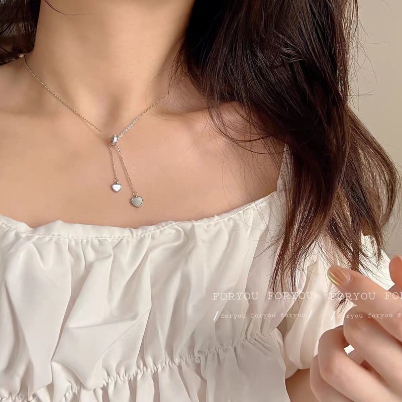 Vòng cổ nữ mặt hai trái tim pha lê trong suốt dễ thương V18