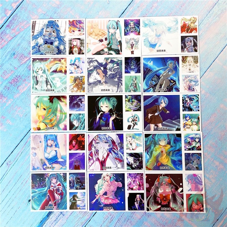 ❤ Bộ 90 Thẻ Hình Ca Sĩ Ảo Hatsune Miku Xinh Xắn ❤ Set 30 Tấm Bưu Thiếp Mini 6.2×6.2cm + 60 Tấm Lomo 3×3.1cm