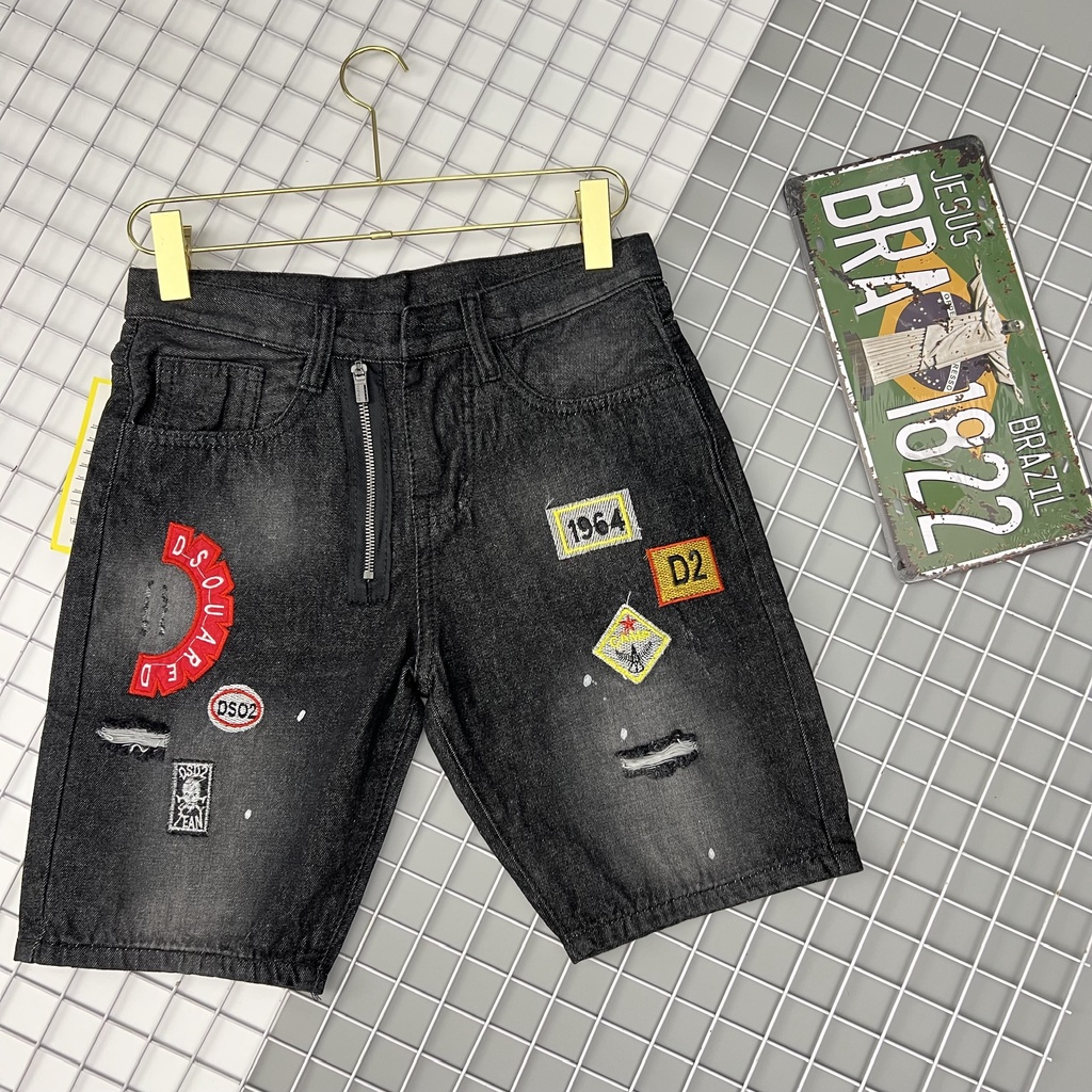 Quần short jean nam short ngắn chất bò cao cấp thêu phối mẫu mới chuẩn đẹp như hình