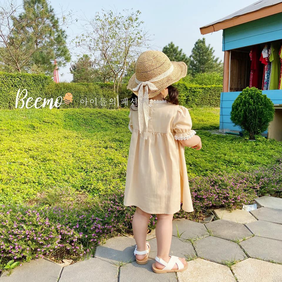 Đầm bé gái Baby Doll viền ren điệu đà ♥️♥️Chất liệu Linen mềm mại ♥️Size từ 90 -130(11-23kg)♥️Tặng kèm quà xinh cho bé