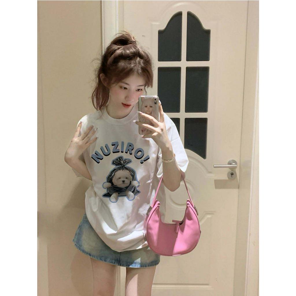 SELVZE Áo Thun cotton Ngắn Tay Dáng Rộng In Họa Tiết Dễ Thương Nhiều Màu Tùy Chọn