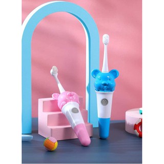 Bàn chải đánh răng điện cho bé hình chú heo ly kem( 1 thân máy, 8 đầu thay thế)