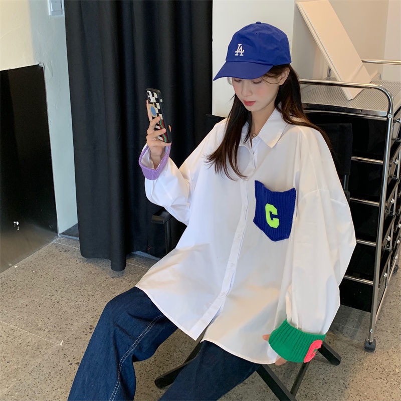 Áo sơ mi ZHELIHANGFEI tay dài dáng rộng họa tiết chữ đơn giản phong cách phương Tây cá tính thời trang dành cho nữ