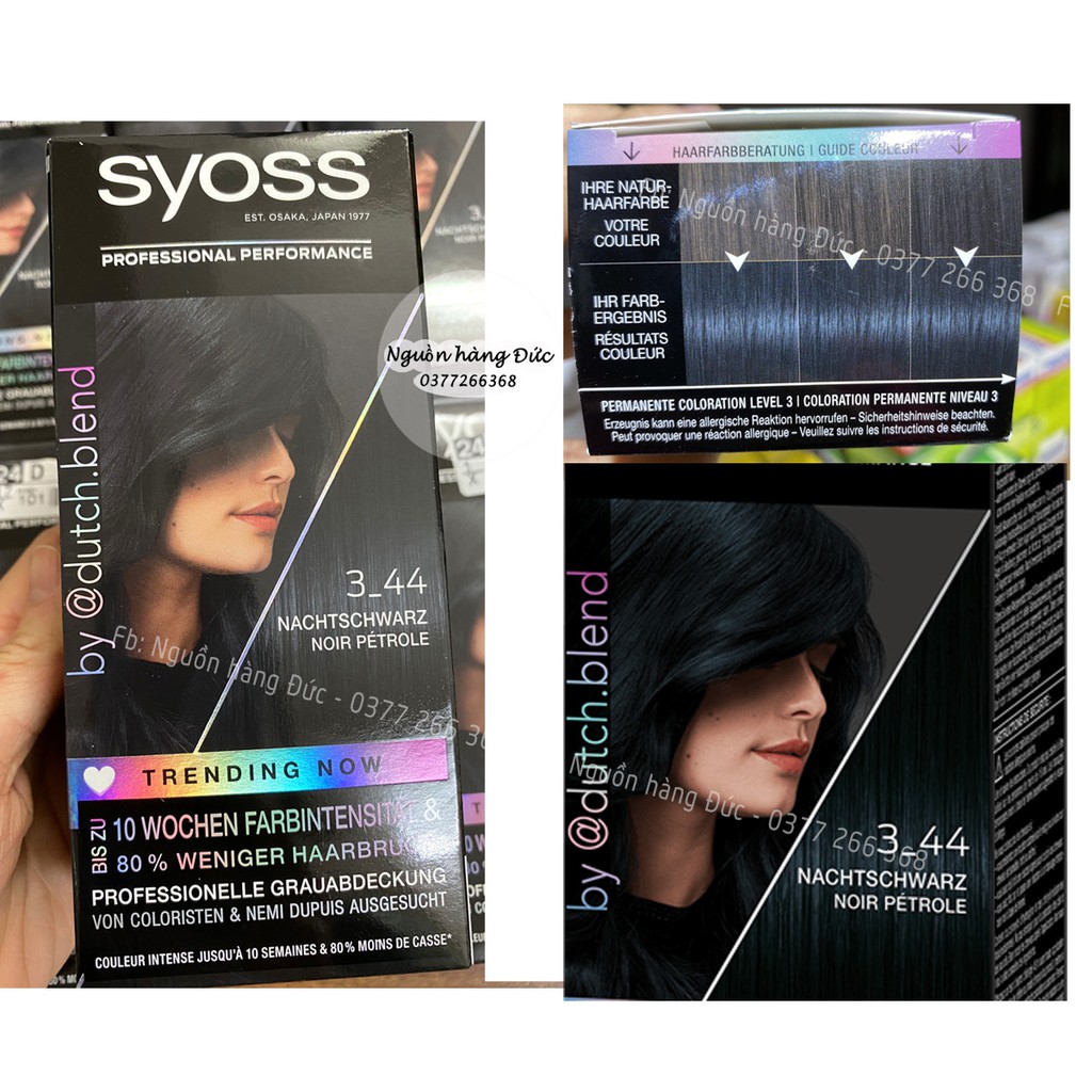 SYOSS Thuốc nhuộm tóc SYOSS Đen ánh xanh màu 1-4 , syoss 3-44 - Nguồn hàng Đức