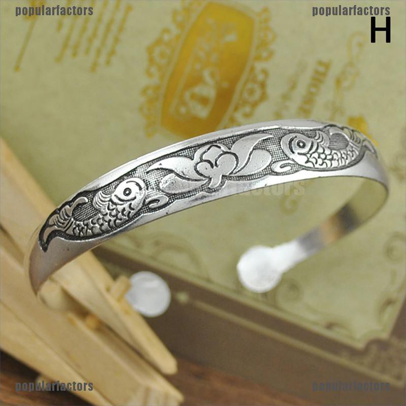 [Popular] Retro Opening  Bracelet Jewelry Vintage Tibetan Silver Totem Carved Bangle Cuff [Factors]