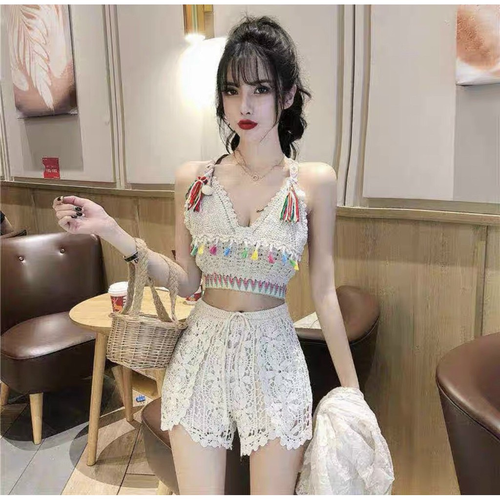 áo len qc bikini tua rua màu sắc xinh chất đẹp