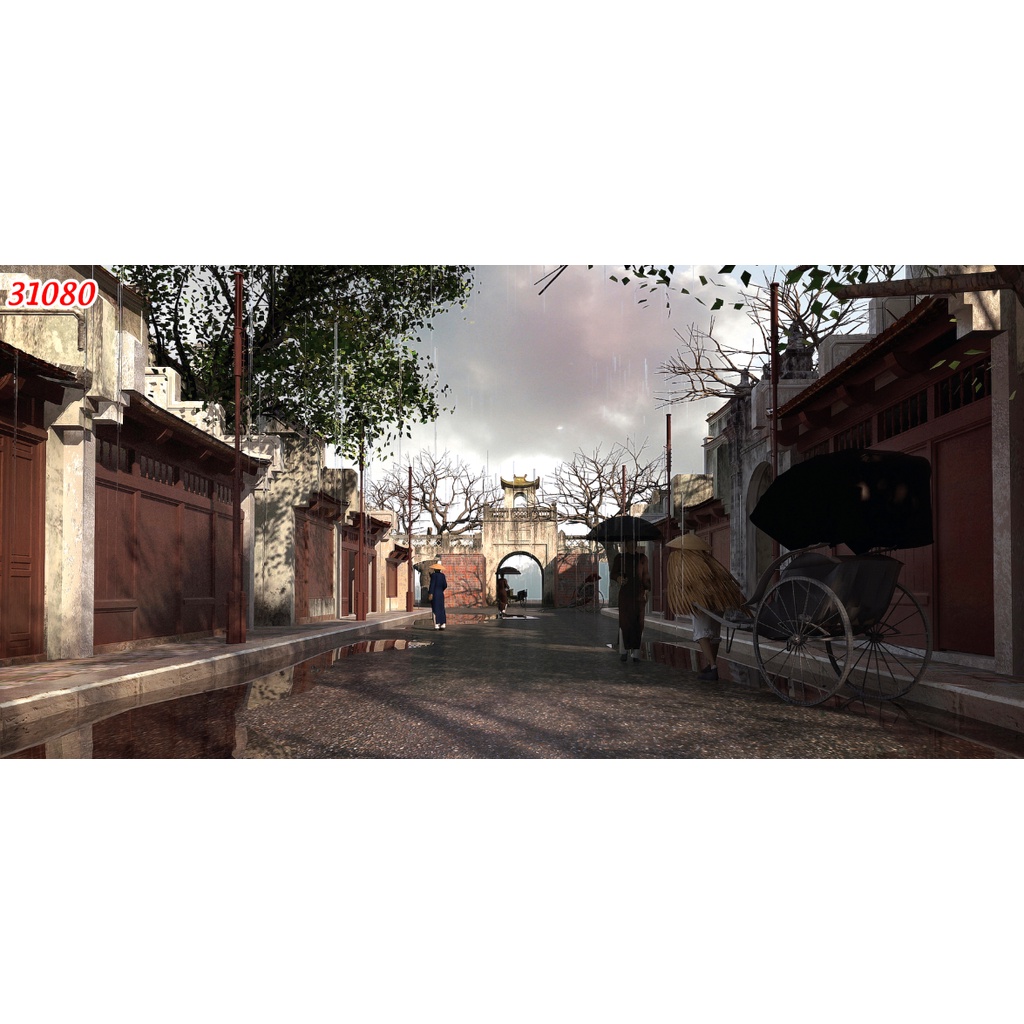 Tranh dán tường phong cách phong cách Hà Nội xưa bẢn trang trí Cửa Hàng 3D tặng keo và dụng cụ dán