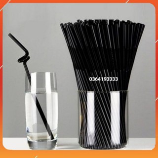 Ống hút nghệ thuật màu đen 80 ống/gói Ống hút nhựa xoắn sinh tố | Ống nhựa PP phi 6 dài | Hút Sinh Tố Xoắn Nghệ Thuật