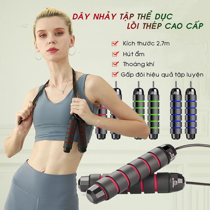 Dây nhảy thể dục giảm cân, đốt cháy giảm mỡ bụng lõi thép,có tạ hỗ trợ luyện tập thể dục, thể thao tại nhà tiện lợi