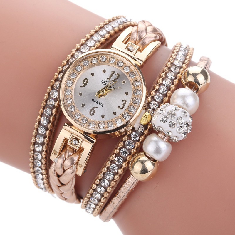 Đồng Hồ Quartz Đính Đá Với Dây Đeo Da