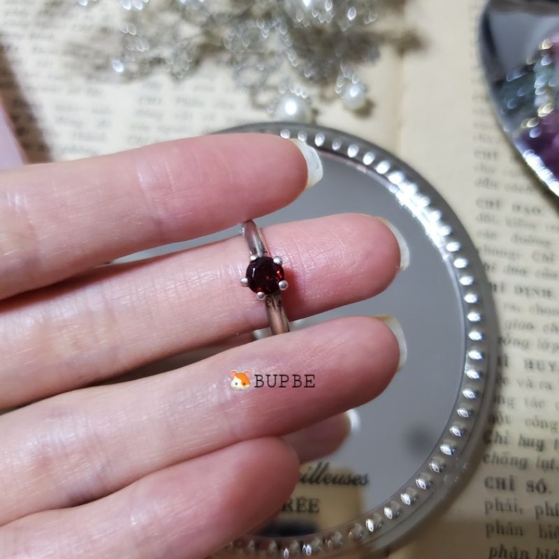 nhẫn bạc đá garnet