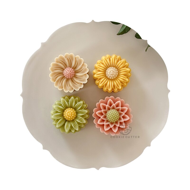 4 miếng/bộ bánh quy 50g hình hoa cúc con dấu bánh quy hoa bánh trung thu công cụ trang trí lò xo bánh nướng khuôn