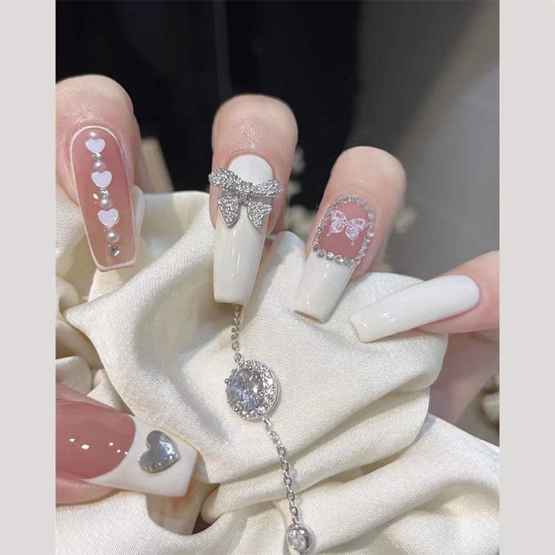 Bộ 259 Miếng Dán Trang Trí Móng Tay Hình Hoa Hồng/Bướm Trắng Kích Thước Lớn Có Thể Tháo Rời