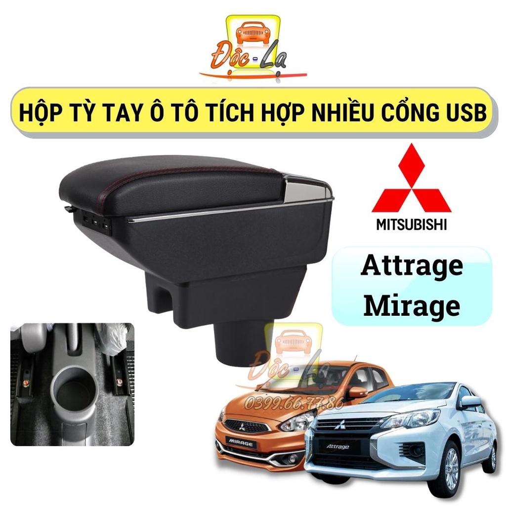 Hộp tỳ tay ô tô xe Mitsubishi Attrage và Mirage tích hợp 3 cổng USB