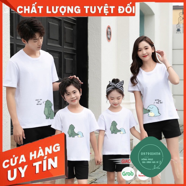 Áo gia đình khủng long Đồ đôi mẹ và bé Mẫu 3/4/5 người - Màu trắng GD0048T Bin Action