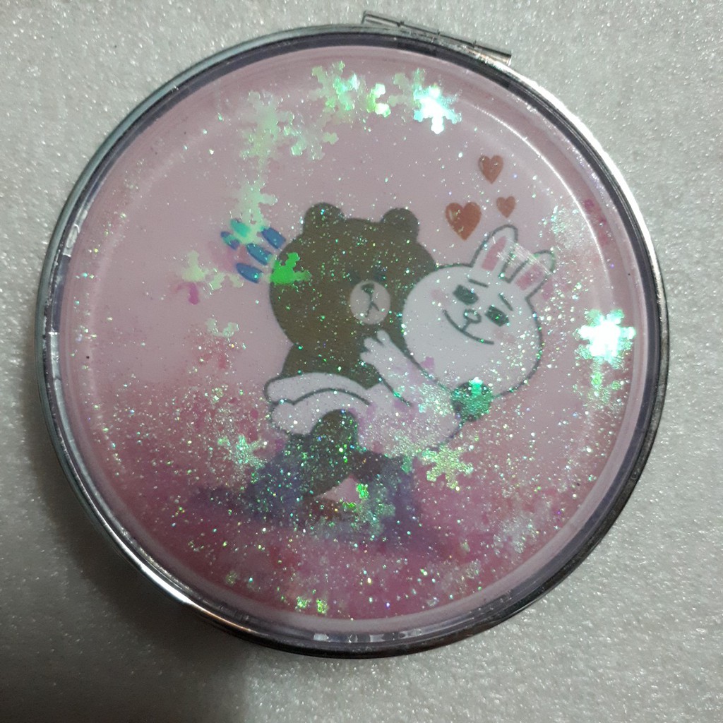 Gương mini 2 mặt nhũ ki tuyến họa tiết cute quả bơ, trái bơ, gấu bế thỏ, tôm và jely