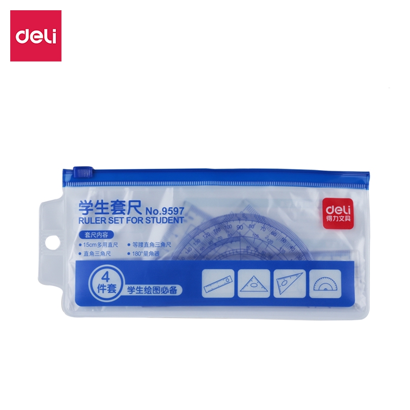 Bộ 4 Thước Kẻ Nhựa Deli 9597 Đa Năng Cho Học Sinh