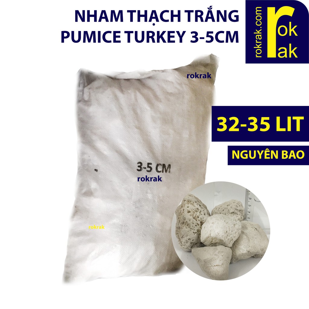 Nham thạch trắng Pumice SIZE CỐI 3-5cm Nguyên Bao 32-35Lit Đá lông vũ Thổ Turkey lọc khử NITRAT hồ cá Koi