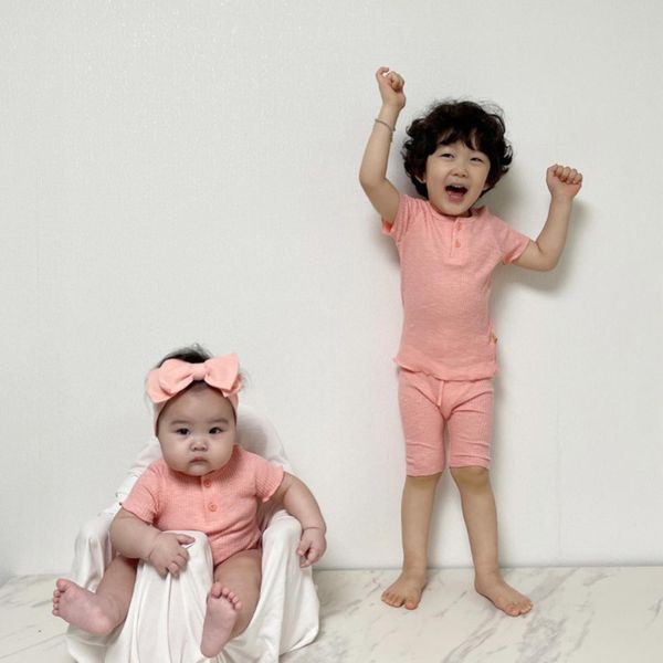 Bộ Thun Gân Cộc Tay Mùa Hè Nội Địa Hàn Cho Bé Chất Co Giãn Siêu Thoáng Mát Cho Bé