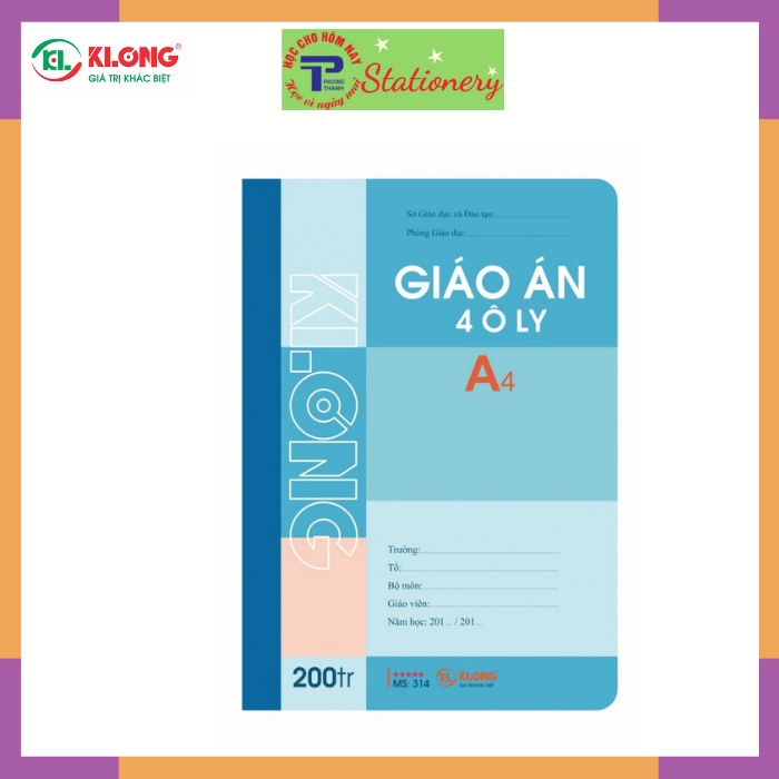 Sổ giáo án Klong 4 ô ly , 5 ô ly A4 120tr, 200tr; MS: 312T4, 314T4, 312T5, 314T5