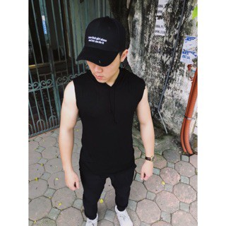 Áo TankTop Đen Trơn Có Mũ Mẫu Mới Nhất - Shop đồ công sở